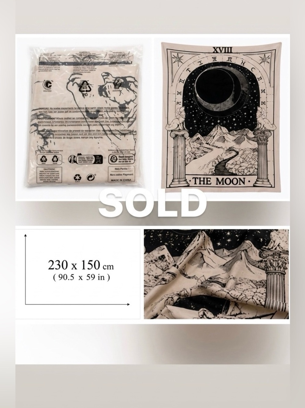* BRAND NEW* The Moon Wolves Horoscope Tarot Wall Tapestry - Black Cream Decor